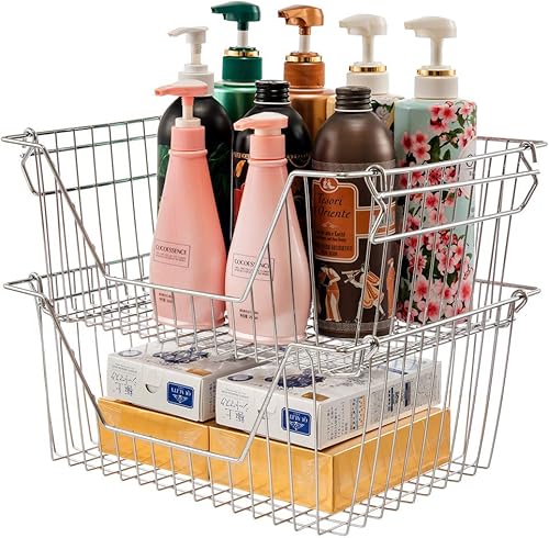 Miniatura 10 de SANNO Cestas apilables de alambre negras apilables para almacenamiento de verduras, despensa, refrigerador y organización de baño, paquete de 3