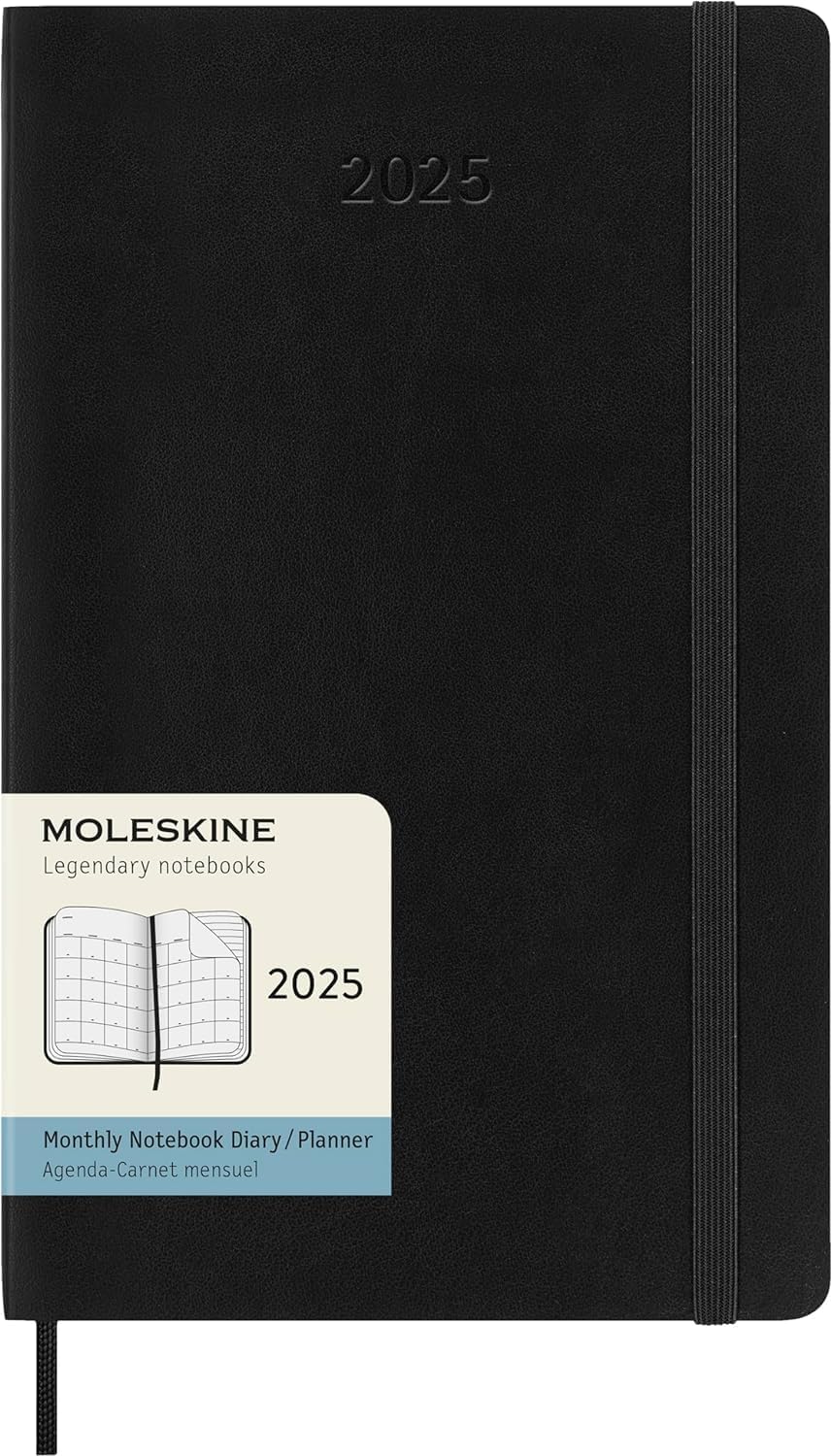 Moleskine Classic 12 Month 2025 Monthly Planner, Soft Cover, Large (5" x 8.25"), Black, 128 pages