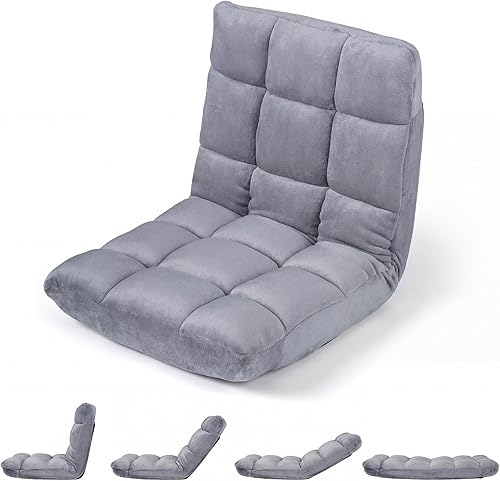 Miniatura 9 de COSTWAY Silla de suelo, sillas para videojuegos con soporte de espalda, ajustable en 14 posiciones, marco de acero de aleación, felpa coral suave