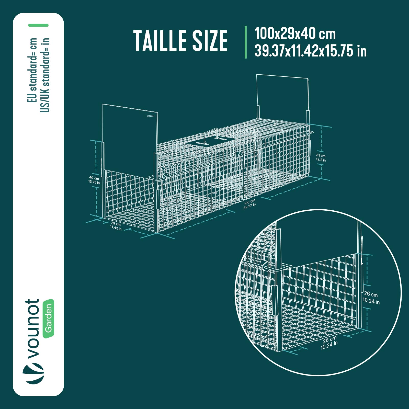 VOUNOT® Trappola per Topi Vivi 100x29x40 cm, Gabbia Trappola per Topi e Ratti Senza Crudeltà, Riutilizzabile con Maniglia Uso Interno ed Esterno per Roditori, Verde