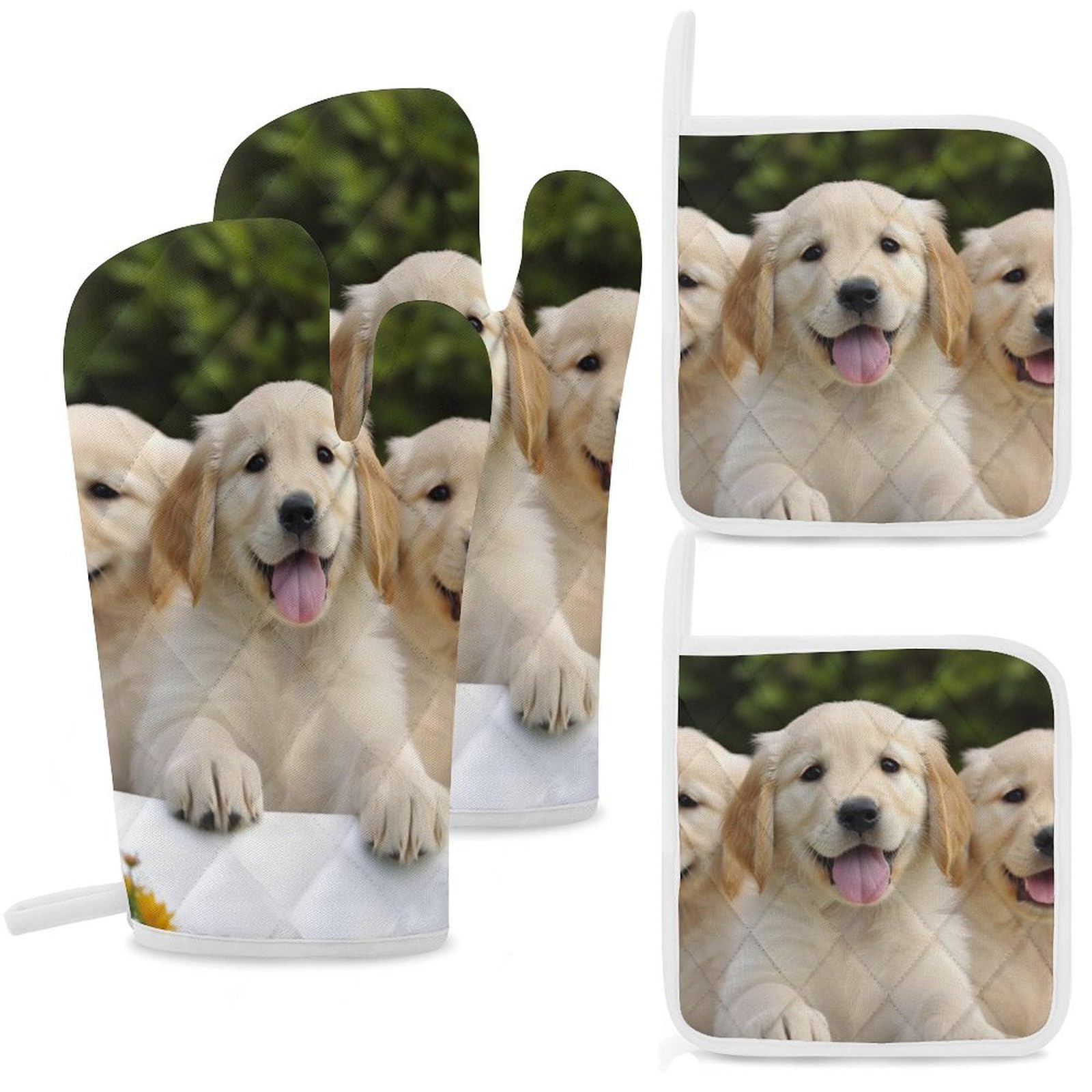 Maniques de cuisine Golden Retriever isolantes et anti-brûlure