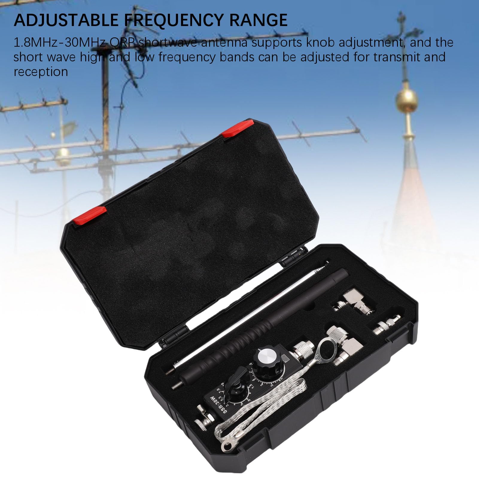 Antena de Onda Corta QRP, Antena HF Multibanda Portátil 30W 1.8-30MHz con Frecuencia Ajustable, Antena Sintonizable VHF UHF para Radioaficionados, Uso Interior Exterior con