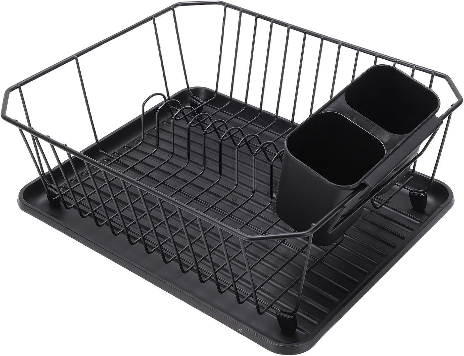 Dish Drying Rack Iron Dish Drainer Rack with Utensil Holder for Kitchen Counter Sink Spoons and Forks (Black)