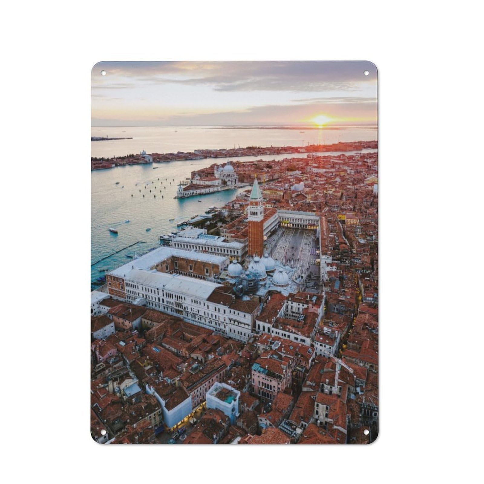 Junmoney Aerial Of Venice At Sunset Country Vintage Metal Wall Decor 40X30cm, Country Metal Sign For Kitchen, Cottage, Porch Or Garden Room