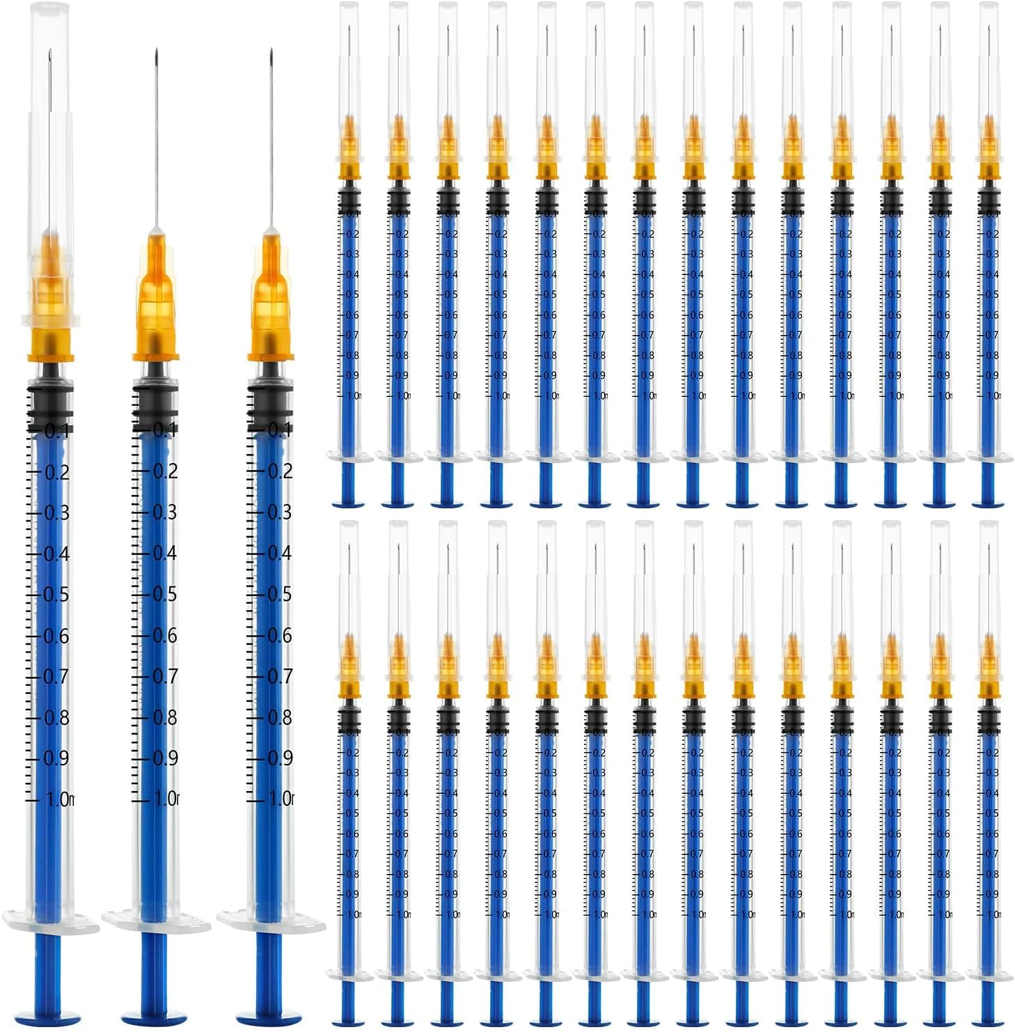 100 Pack 1ml Syringe, 1cc Syringe with Needle 25g 1 Inch, Lab Supplies Syringes, Individually Wrapped