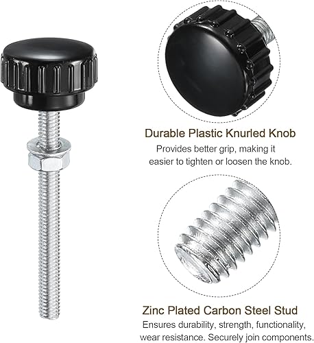 Miniatura 23 de uxcell Juego de 4 perillas moleteadas, tornillos de pulgar con tuercas y arandelas, rosca macho métrica M6 x 1.378 in, cabeza de plástico de 0.984