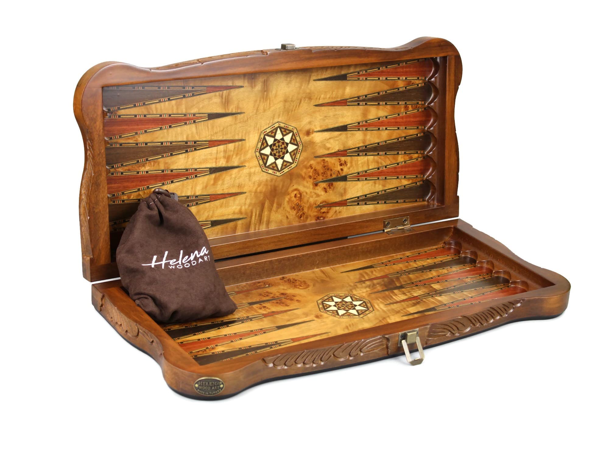 Helena Backgammon - Set intagliato con occhio d'uccello, 50 cm