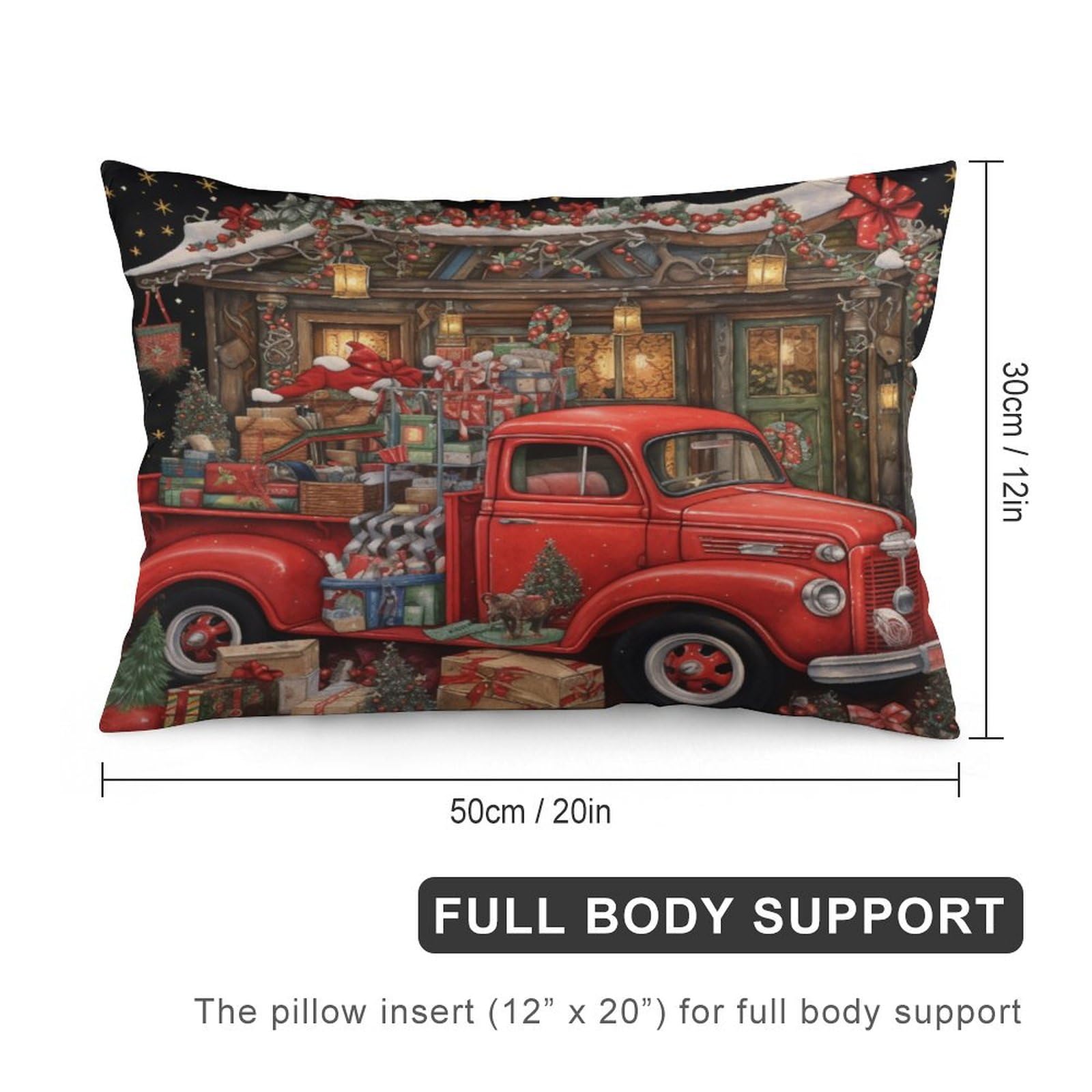 Funda De Almohada Navideña Roja - 12x20 Pulgadas (30x50 Cm) - Tejido De Lino Poliéster Con Cremallera - Decoración Para Sofá