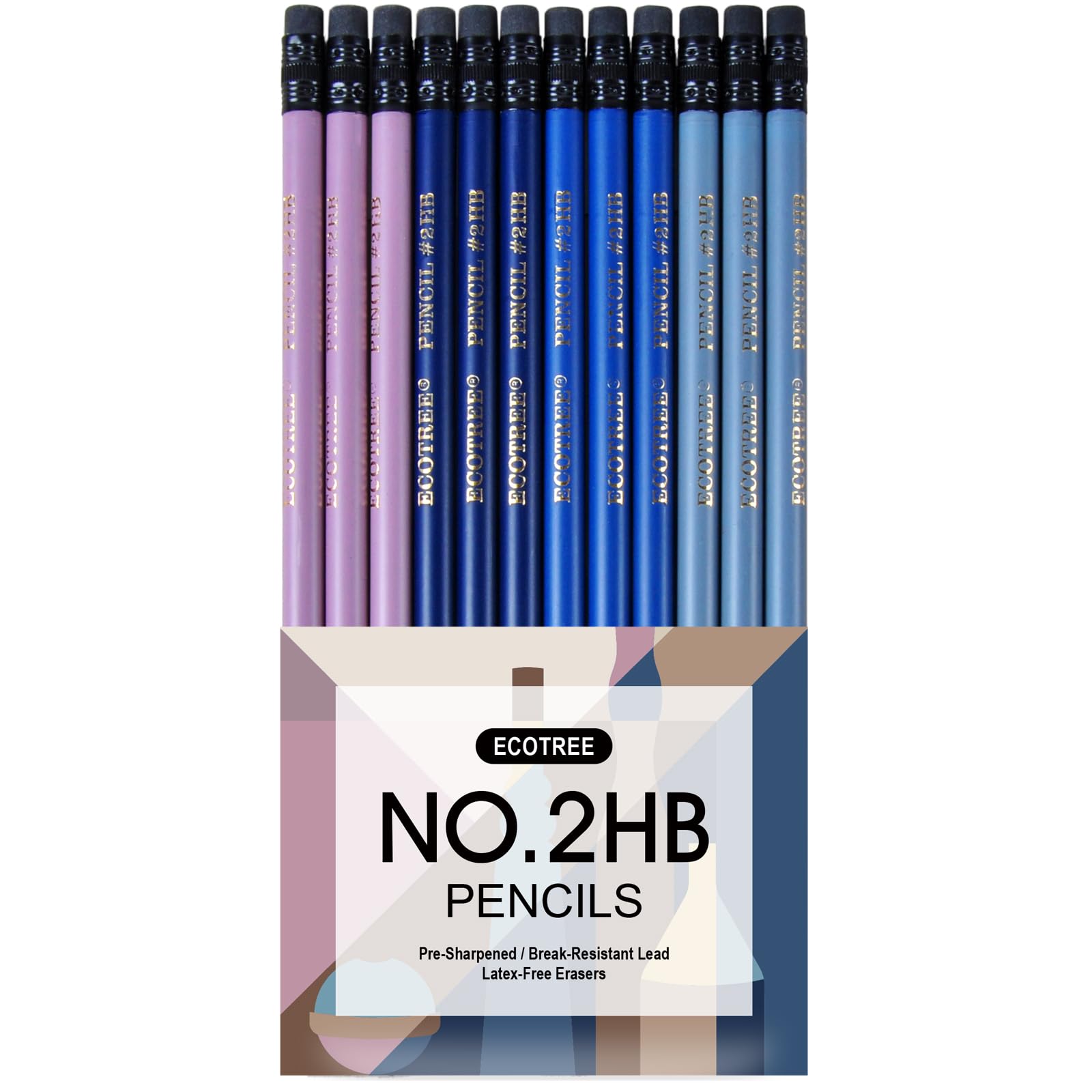 ECOTREE Lot de 12 crayons #2 HB, pré-taillés avec gomme numéro 2, crayons graphite, crayons à croquis, crayons d'anniversaire pour enfants, école, bureau