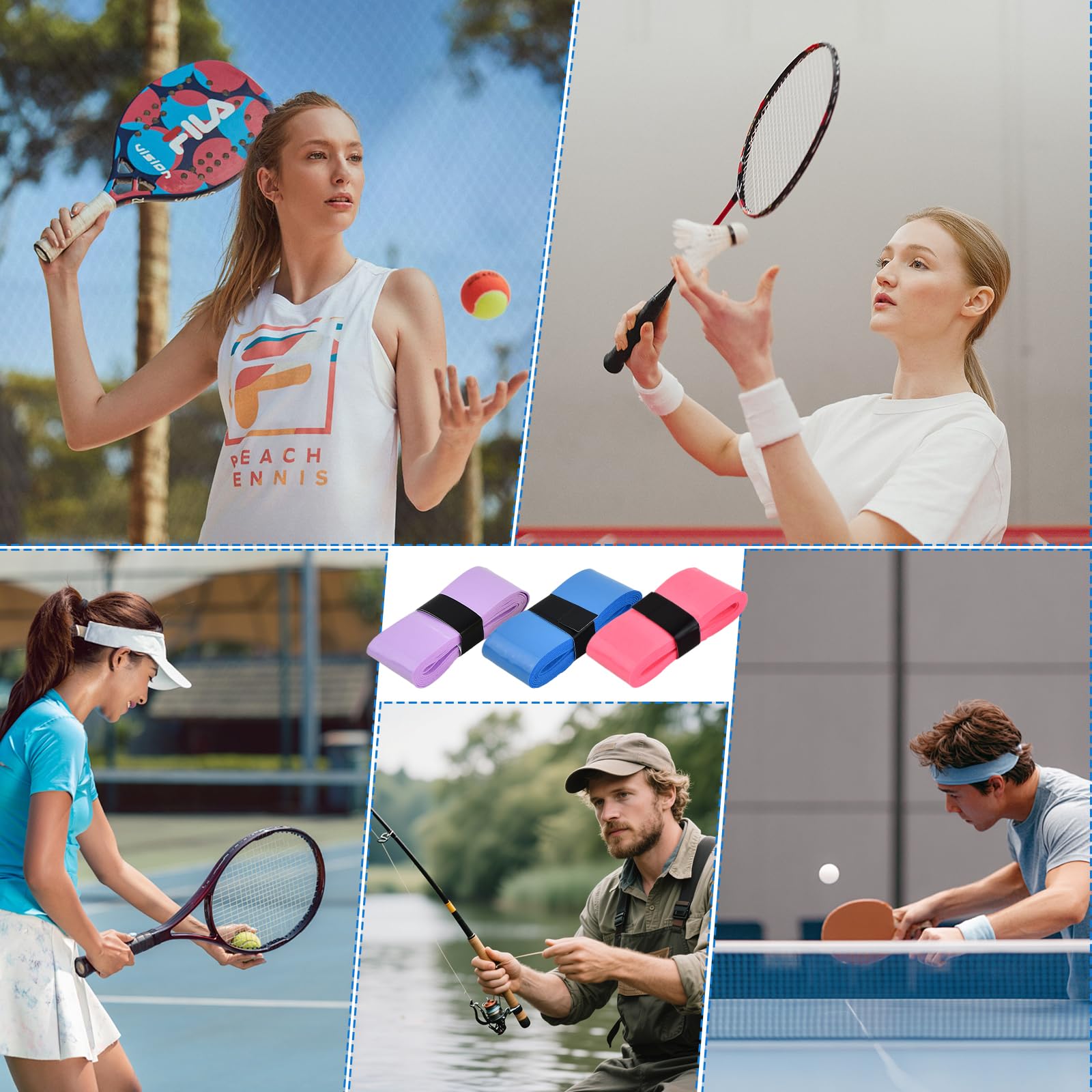 10 piezas Color Cintas de Agarre de Raqueta, Autoadhesivo Antideslizante y Respirable grip raqueta para tenis squash bádminton y tenis de mesa