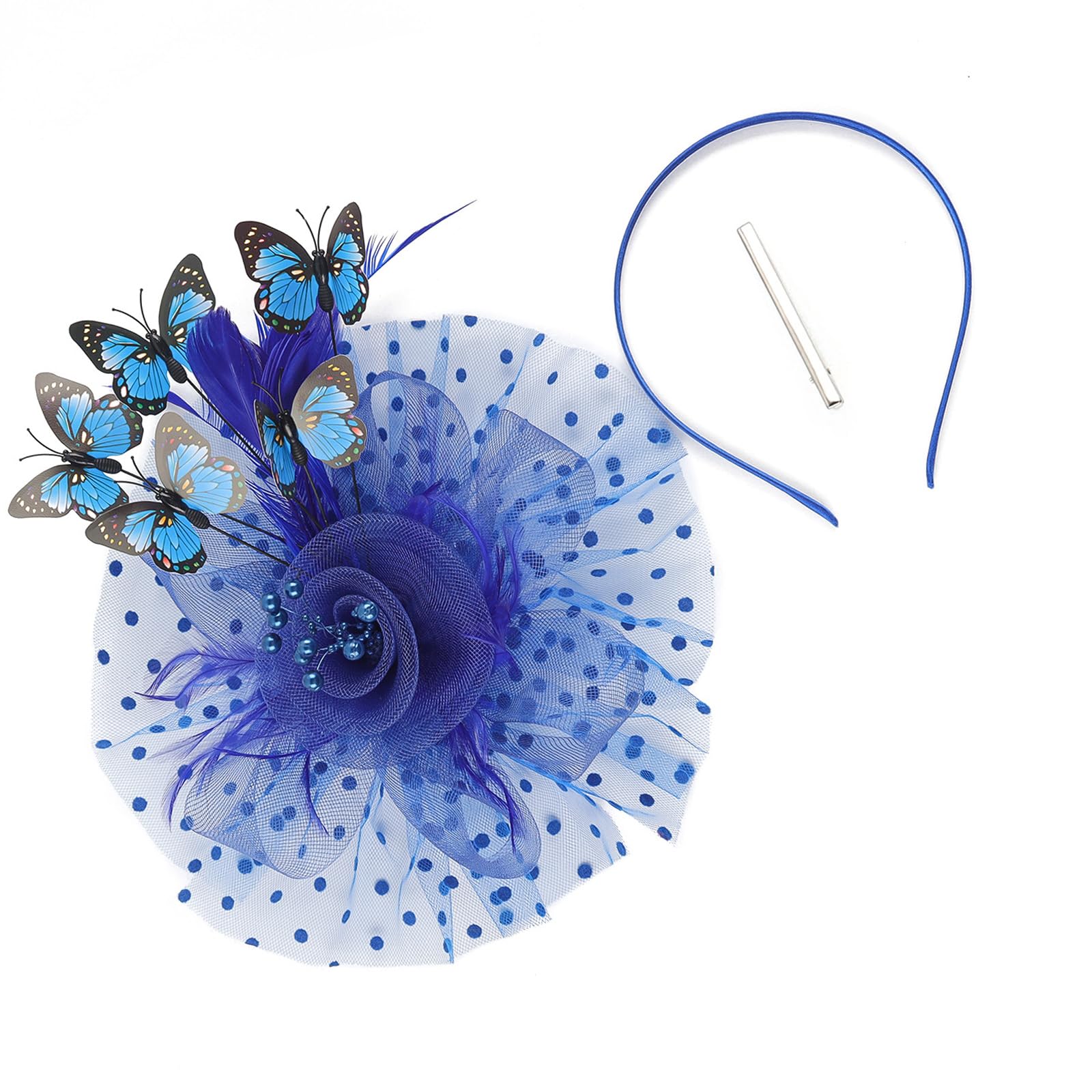 YUXITA 1920s Bridal Butterfly Headpiece Royal Fascinator Wide Wedding Party Hair Accessory Elegant Wedding Theme