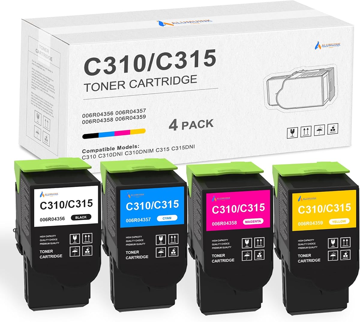 C315 / C310 High Yield Toner Cartridge Replacement for Xerox C310 C315 | C310DNI C310DNIM C315DNI Printer,4 Pack, (Black-006R04356/Cyan-006R04357/Magenta-006R04358 /Yellow-006R04359)