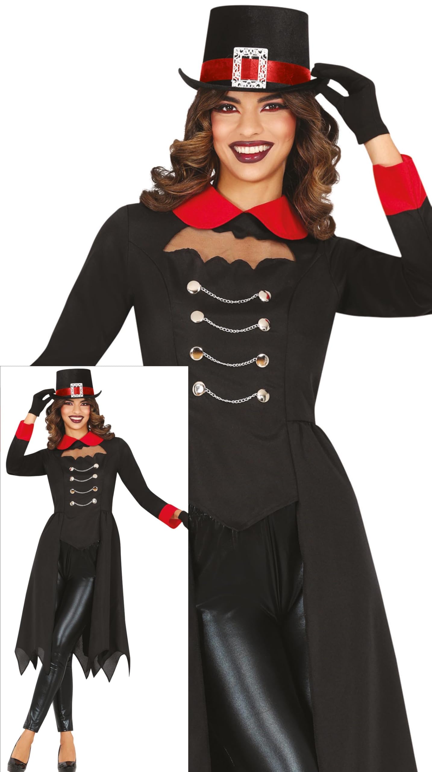 FIESTAS GUIRCA Stylish Vampire Women Fancy Dress Costume - Elegant Red & Black Gothic Vampiress Outfit - Halloween Costumes for Women Size L