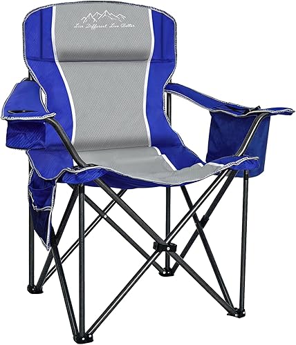 Miniatura 9 de Silla de Camping Plegable Portátil para Exteriores de Servicio Pesado Sillas Acolchadas Silla de Jardín con Portavasos, Bolsillo de Almacenamiento y