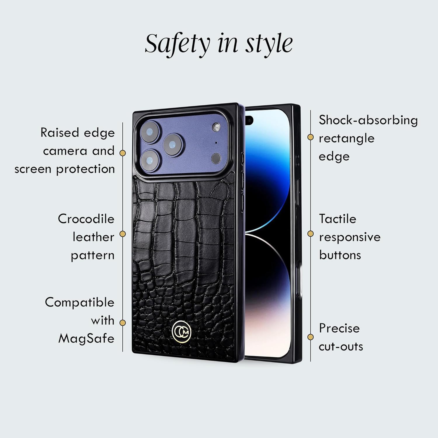 Cocomii Retangle Case for iPhone 17 Pro, Compatible with MagSafe, Black Crocodile Leather - Image 3