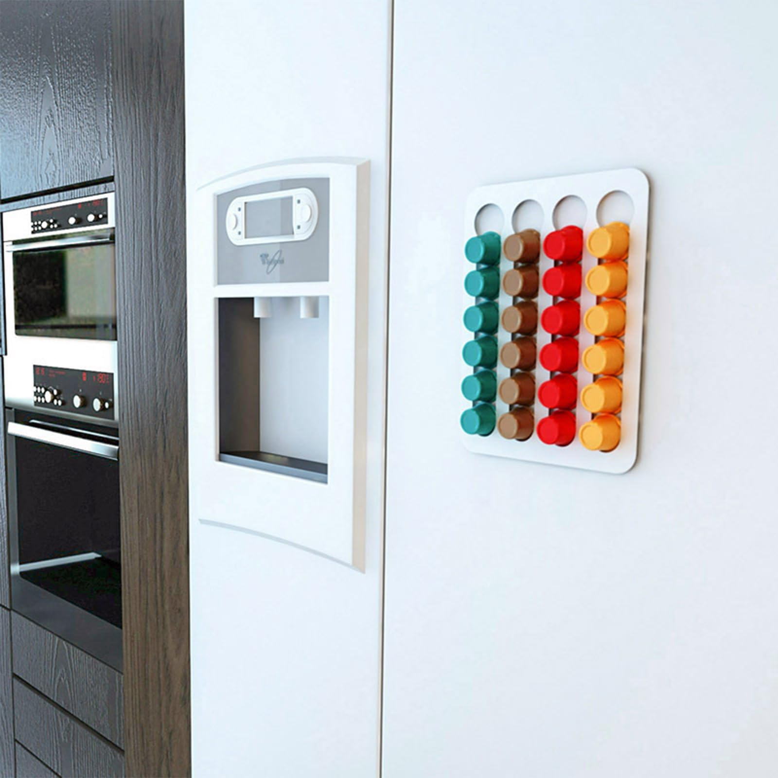 Soporte para cápsulas de café con 4 ranuras (40 x 22 cm), organizador de pared para cocina/cafetería, soporte para cápsulas y estante de exhibición que ahorra espacio, estante de café sin taladro