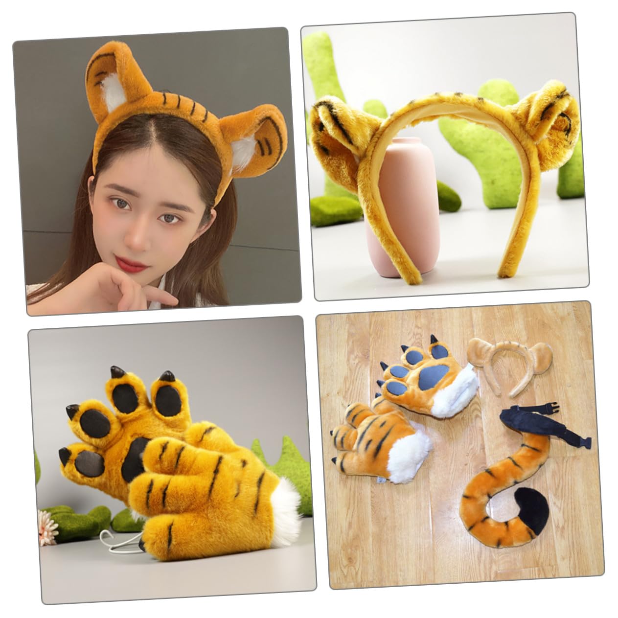 Hohopeti Conjunto de Accesorios de Disfraz de para Adulto Diadema con Orejas y Peludos Cómodo y para Halloween y Cosplay