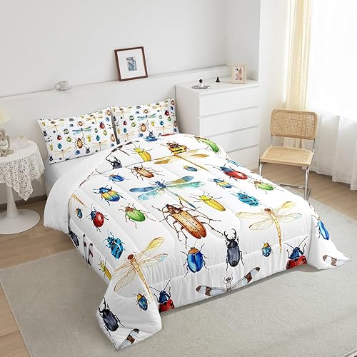 Miniatura 4 de Erosebridal Edredón de plumón de libélula para niños, regalos de libélula, para mujeres, juego de edredón de insectos de mariquita tamaño