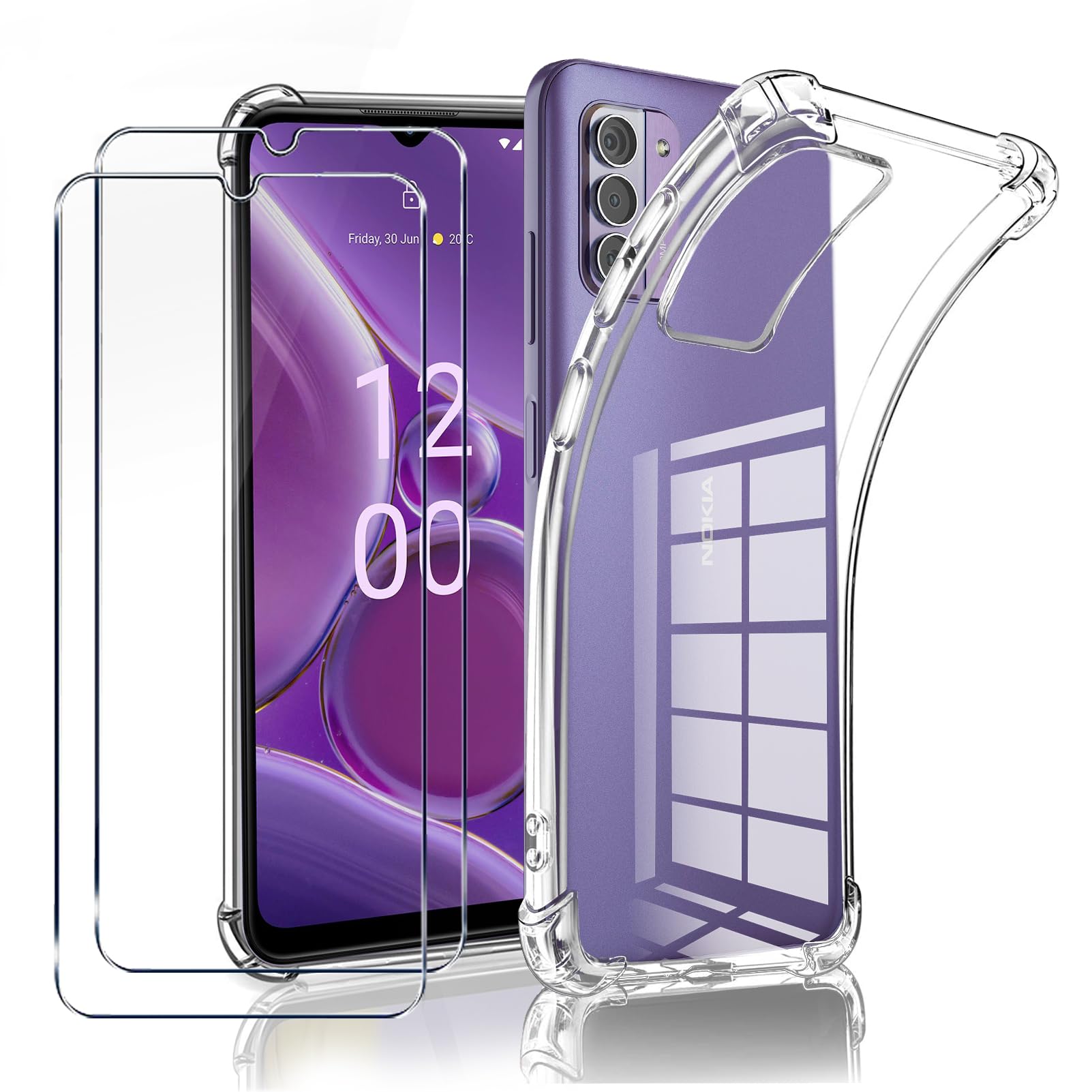 HuiYouMY Cover e 2Pcs Vetrino Compatible with Nokia G42 5G Cover Antiurto Custodia Piu Vetro temperato Compatible with Protezione Nokia G42 5G Pellicola