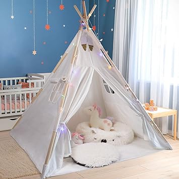 Tacobear Tipi Enfant Tipi Chambre Tipi Tente Fille Avec Guirlande Lumineuse Plume Grande Tente De Jeu De Chateau Indian Teepee Portable Tente Maison De Jeu Interieure Pour Enfant Fille Amazon Fr Jeux