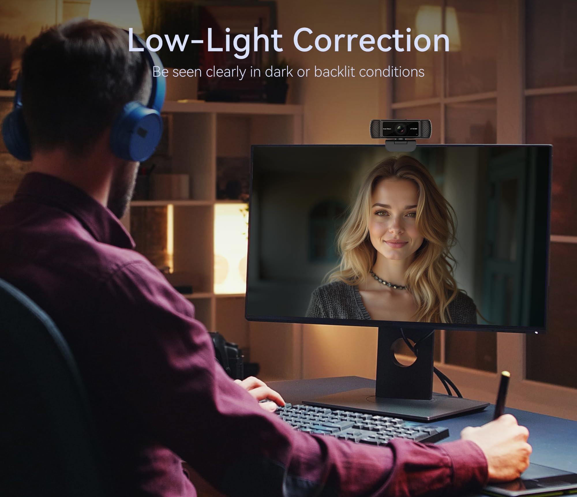 Streaming Webcam for PC - 1080P HD Webcam with Microphone, Privacy Cover, AutoFocus, Noise Cancellation, Auto Light Correction, USB Computer Web Camera, Plug and Play, for Laptop, Desktop, Mac