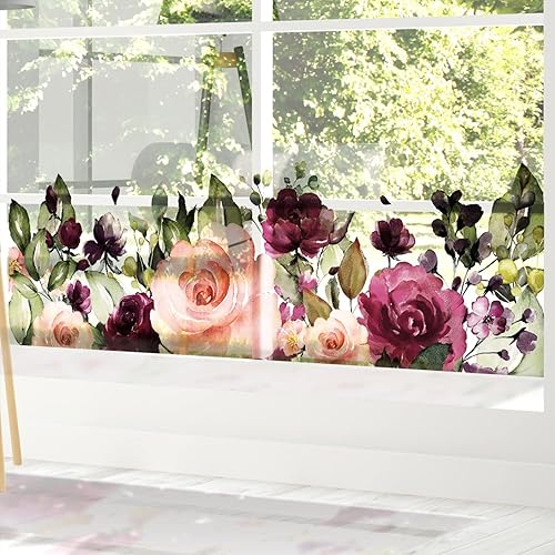 Adhesivo de acuarela floral para ventana, adhesivo estático, calcomanías de ventana de doble cara manchadas para decoración de puertas de ventanas