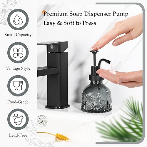Miniatura 3 de Dispensador de jabón negro, pequeño dispensador de jabón de manos para baño, botella de jabón líquido de vidrio y loción con bomba, dispensador de
