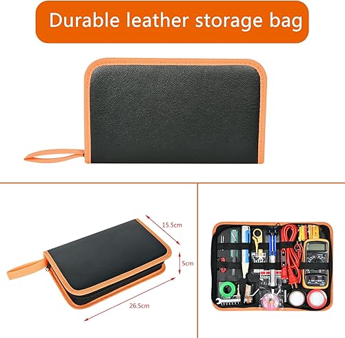Vista 12 de Kit de soldador, temperatura ajustable de 60 W, multímetro digital, 5 puntas de soldadura, alambre, soporte, bomba de desoldadura, mecha