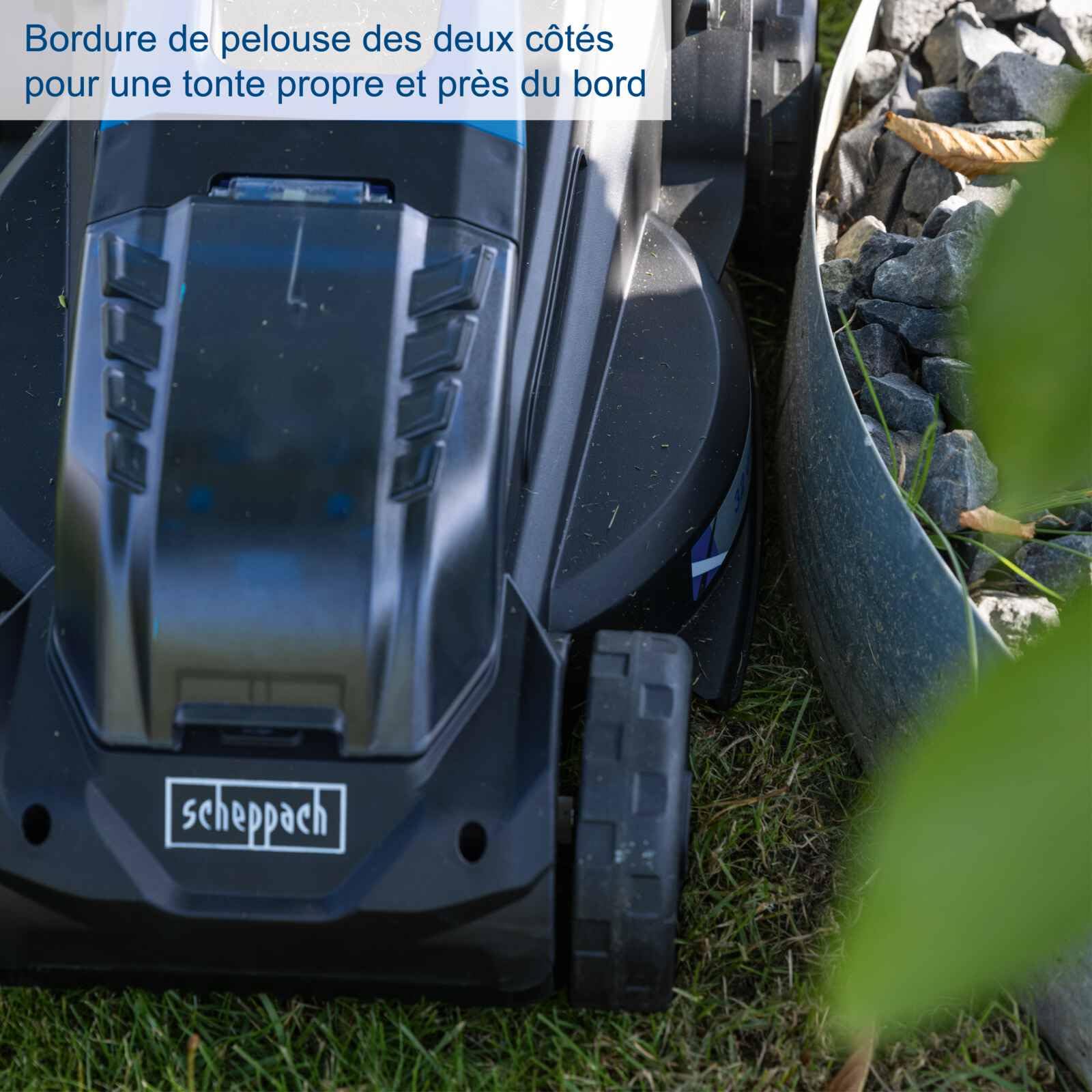 Scheppach Tondeuse à Gazon sans Fil BC-MP320-X 20V Brushless 32cm 250-300 m2 20-60mm Bac 30L Batterie 4Ah Chargeur 2,4A