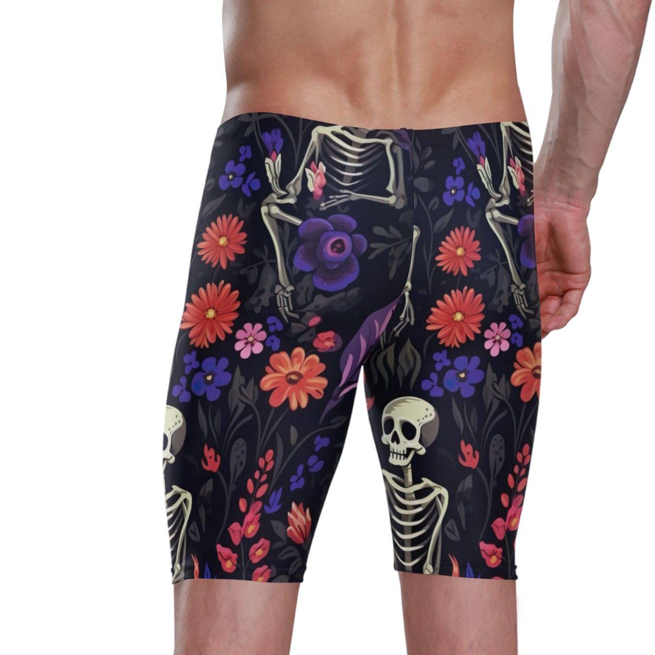 Sugar Skull Skeleton Gothic Flowers Mens Swim Jammers Swimsuit XL B0400645