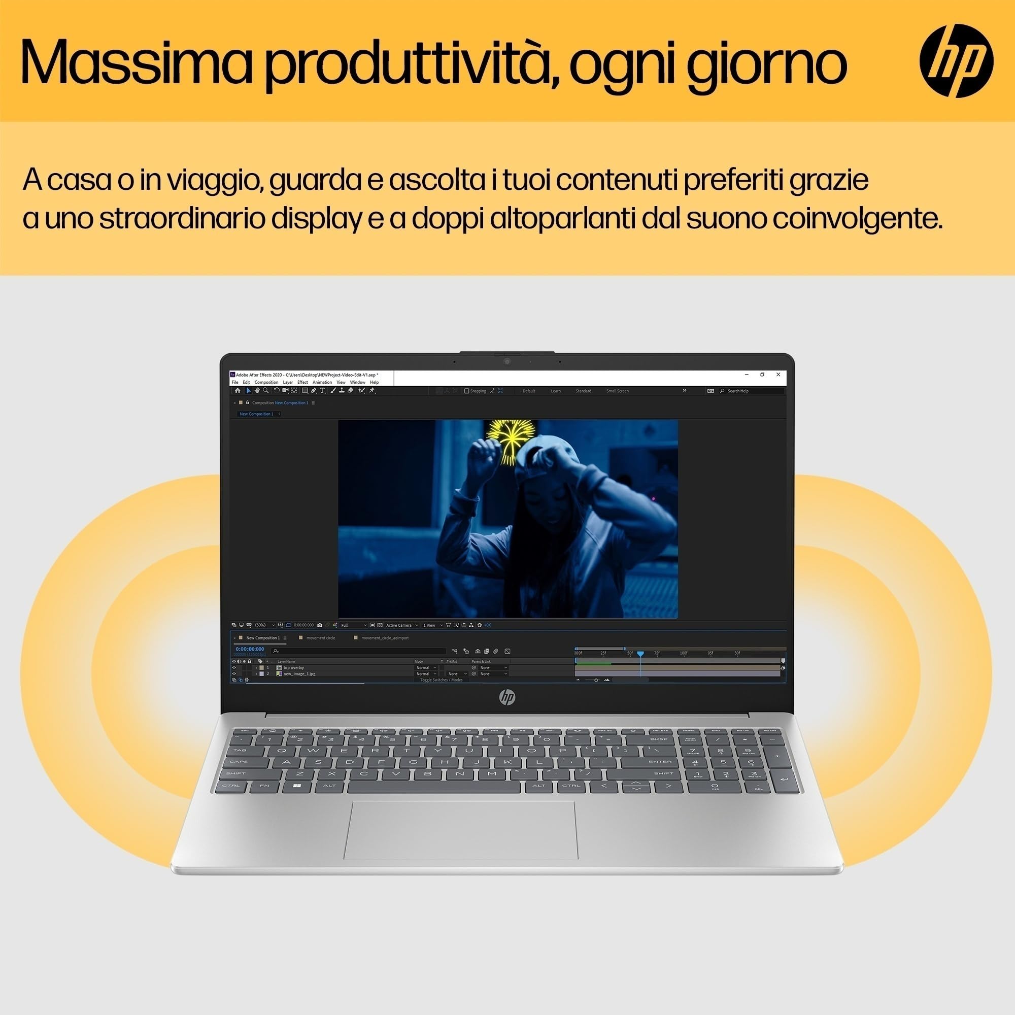 HP Laptop 15-fd0021sl, PC Portatile 15", Display FHD, Notebook, (Intel Core 3 100U, RAM 8GB, SSD 256GB, Windows 11), Computer Portatile, Uso quotidiano, Tastiera Italiana, QWERTY, Argento
