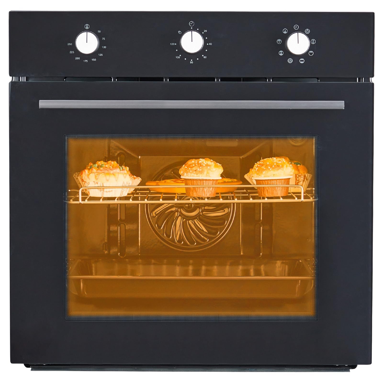 24 Inch Built-In Electric Wall Oven, 2.5 Cu.Ft Single Convection Oven with 8 Cooking Functions, 3000W High-Power Heating, Mechanical Knob Controls, Modern Black Finish