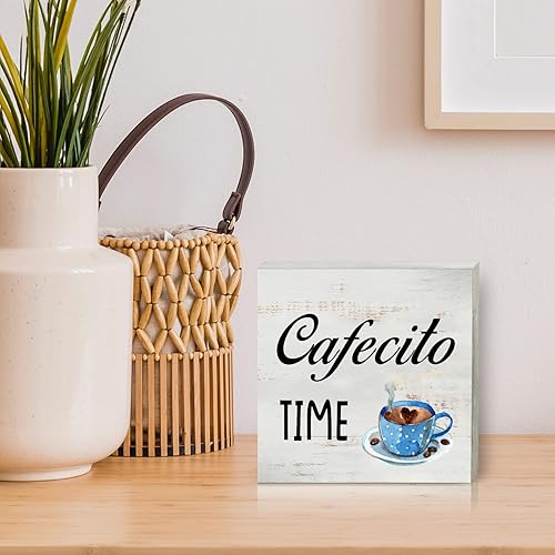 Miniatura 5 de Cafecito Time - Cartel de madera para decoración del hogar, decoración rústica de cocina, café, caja de madera, placa de bloque para pared, mesa,