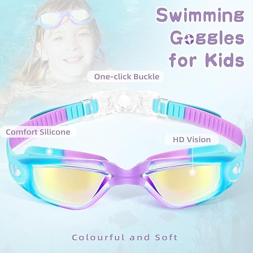 Miniatura 2 de Freela Gafas de natación para niños, paquete de 2 gafas de natación para niños de 3 a 14 años, gafas de natación para niños y niñas, antivaho con