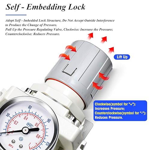 Miniatura 51 de TAILONZ PNEUMATIC Regulador de presión de filtro de aire de drenaje automático NPT de 1/4 de pulgada Combo Piggyback, filtro compresor