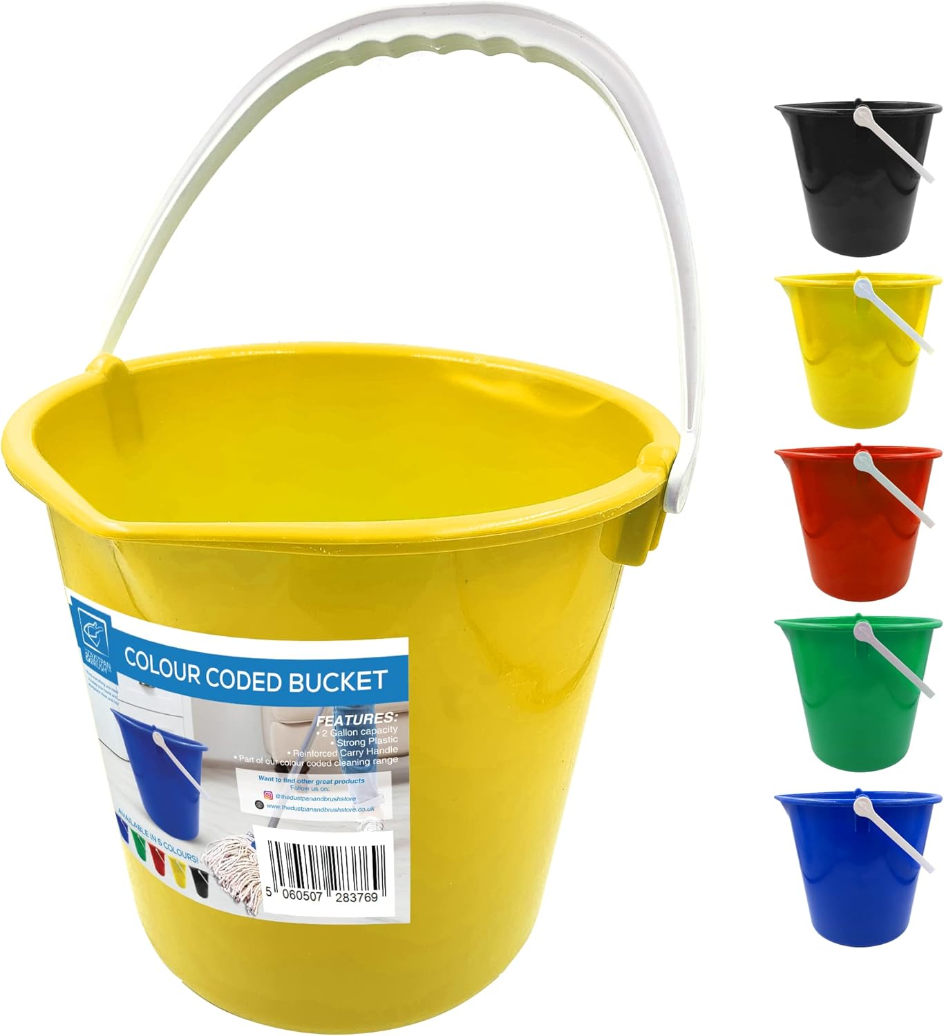Colour Coded Plastic Bucket with Handle, 2 Gallon (7.5L) Household