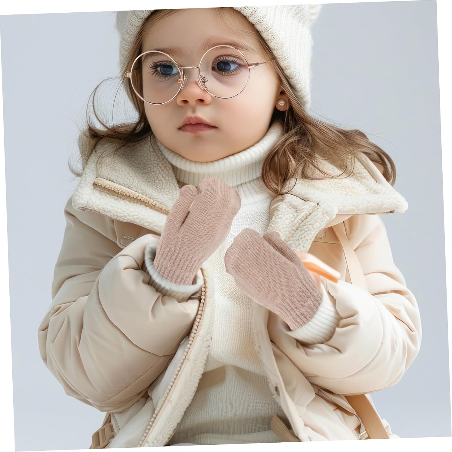 VANZACK Winter Gloves Extra Thick Mittens for Soft Knitted Gloves with Elastic Wrist Cuff for Boys and Warm Protection Cold Weather Light Brown Color