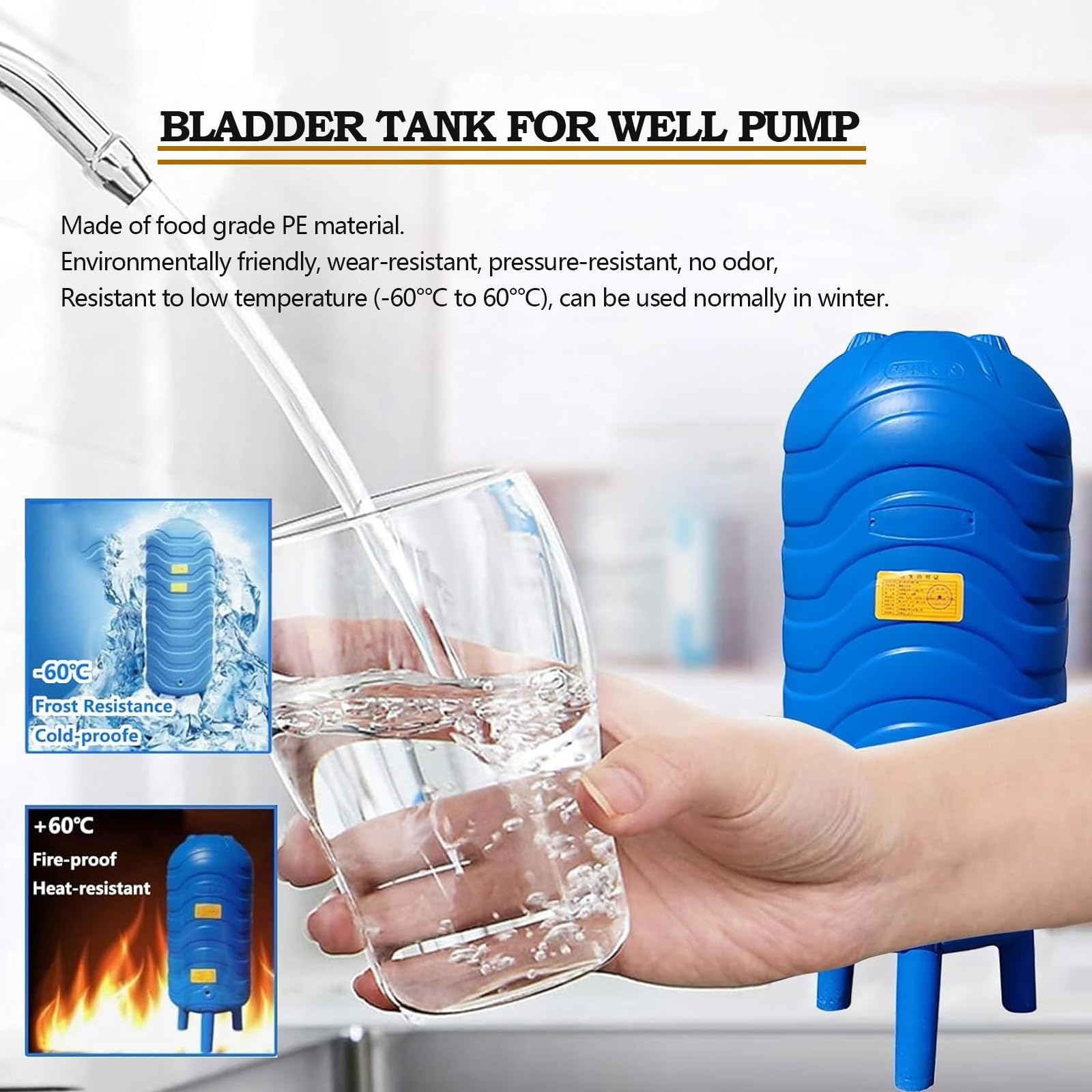 PE Druckbehälter 120L, 31.7 Gal Wasserdruckkessel für Pumpe, Blauer Wasserspeicher mit Montagesatz, langlebig & sicher für Gartenbewässerung und Autowäsche, kompakt