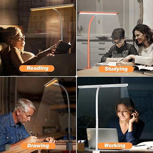 Miniatura 5 de Lámpara LED de escritorio para oficina en casa, luz con atenuación continua, cuello flexible ajustable, adaptador USB de 10 W, abrazadera para leer,