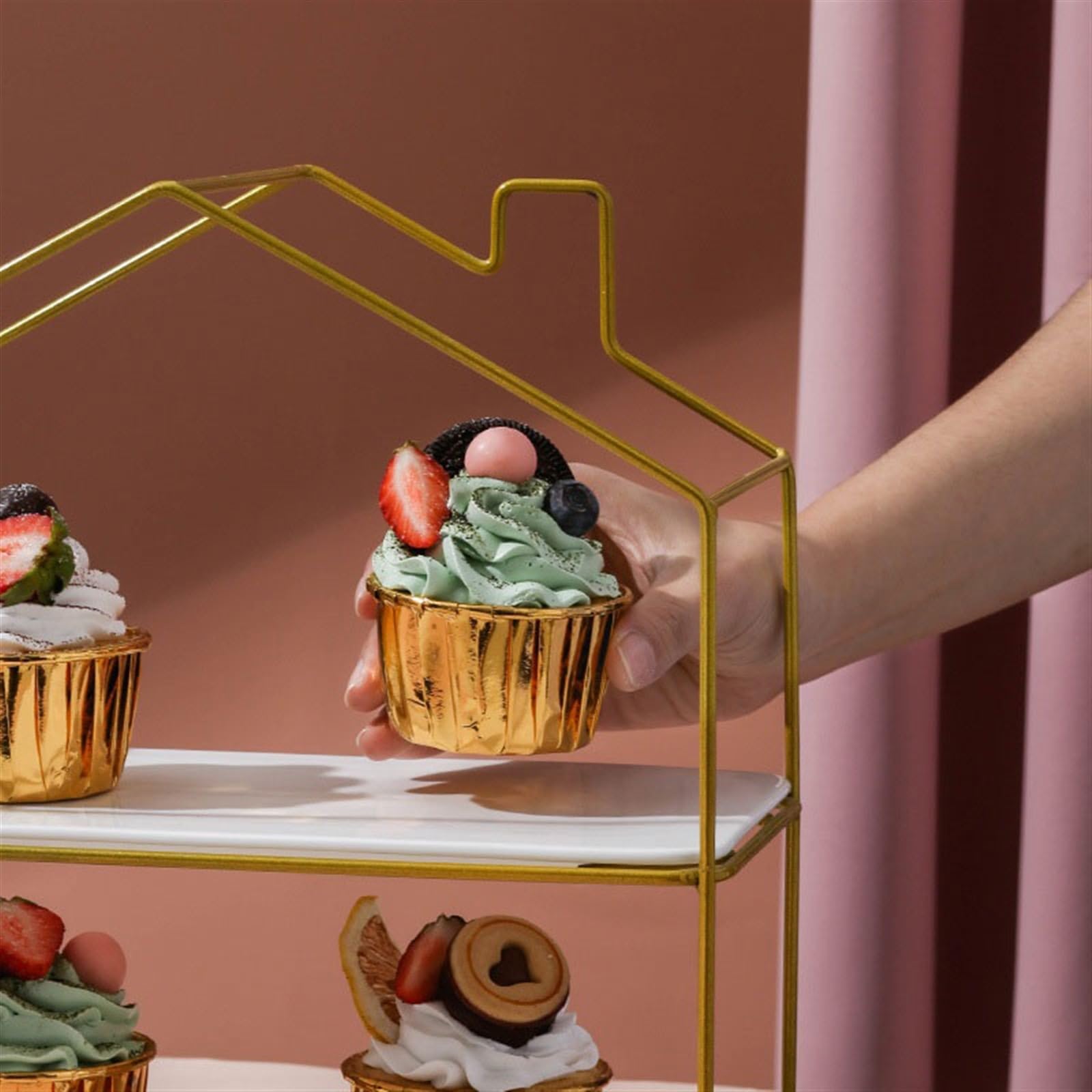 Présentoir à cupcakes Plateau à gâteaux Double couche, plateau Dim Sum, cadre d'affichage de Table Dessert, cupcakes, for le thé l'après-midi Mariage