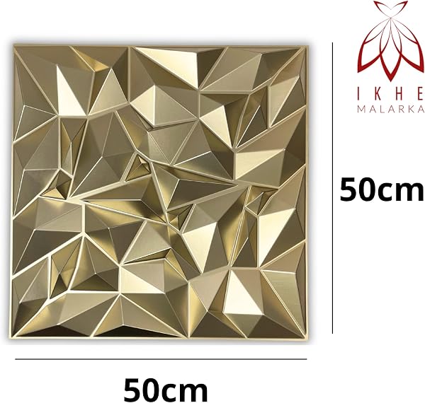 Eurodeco Lot de 12 panneaux muraux en plastique PVC, 3 m², aspect 3D, 50 x 50 cm, pour salle de jeu, plafond, or champagne D101 - 2