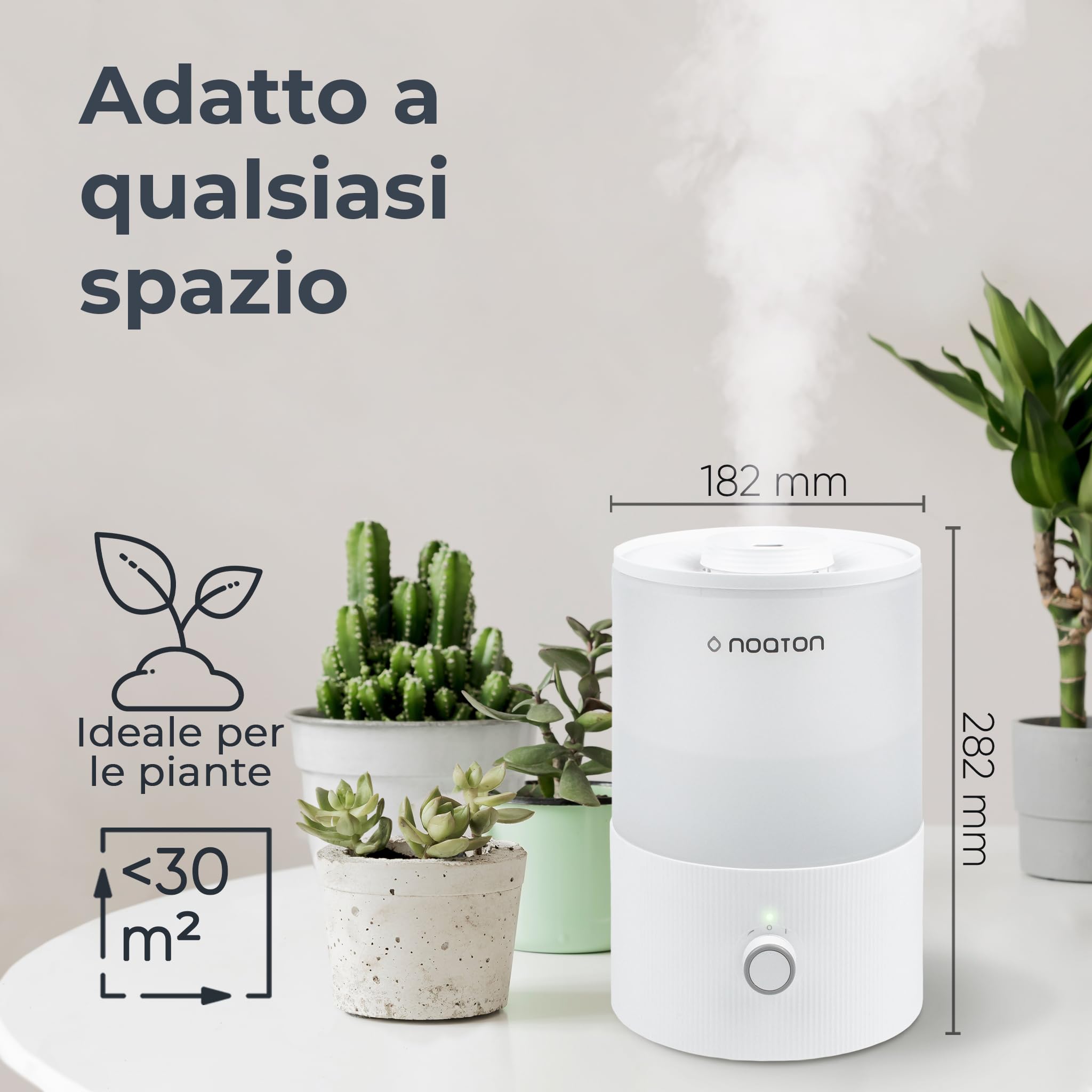 Noaton Essential Umidificatore 3,3L Ultrasuoni Ambiente Bambini, 33h, con Luce e Aromaterapia, Controllo della Nebbia, per Qualsiasi Camera, Silenzioso, Adatto per Piante…