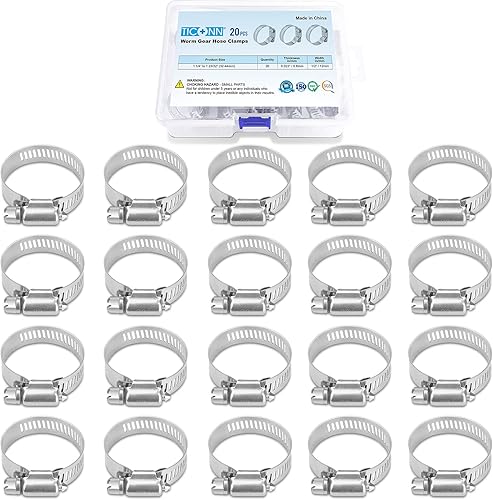 Miniatura 8 de TICONN - Juego de 40 abrazaderas de manguera, abrazaderas de manguera de tornillo sin fin de acero inoxidable 304 de 1/4 a 1-1/8 pulgadas