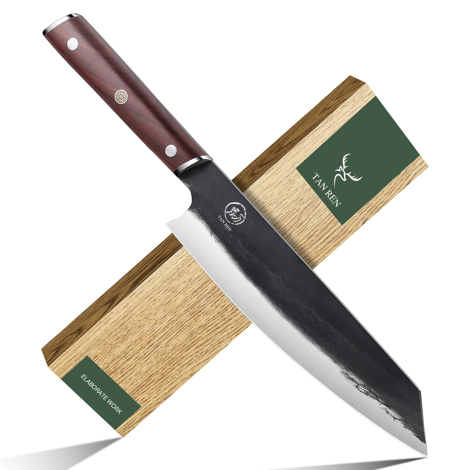 TAN REN Coltelli da Chef, 33 cm coltelli da chef professionali, Coltelli da Chef Santoku acciaio al Carbonio, coltello da cucina giapponese Coltello Chef per Casa/Ristorante