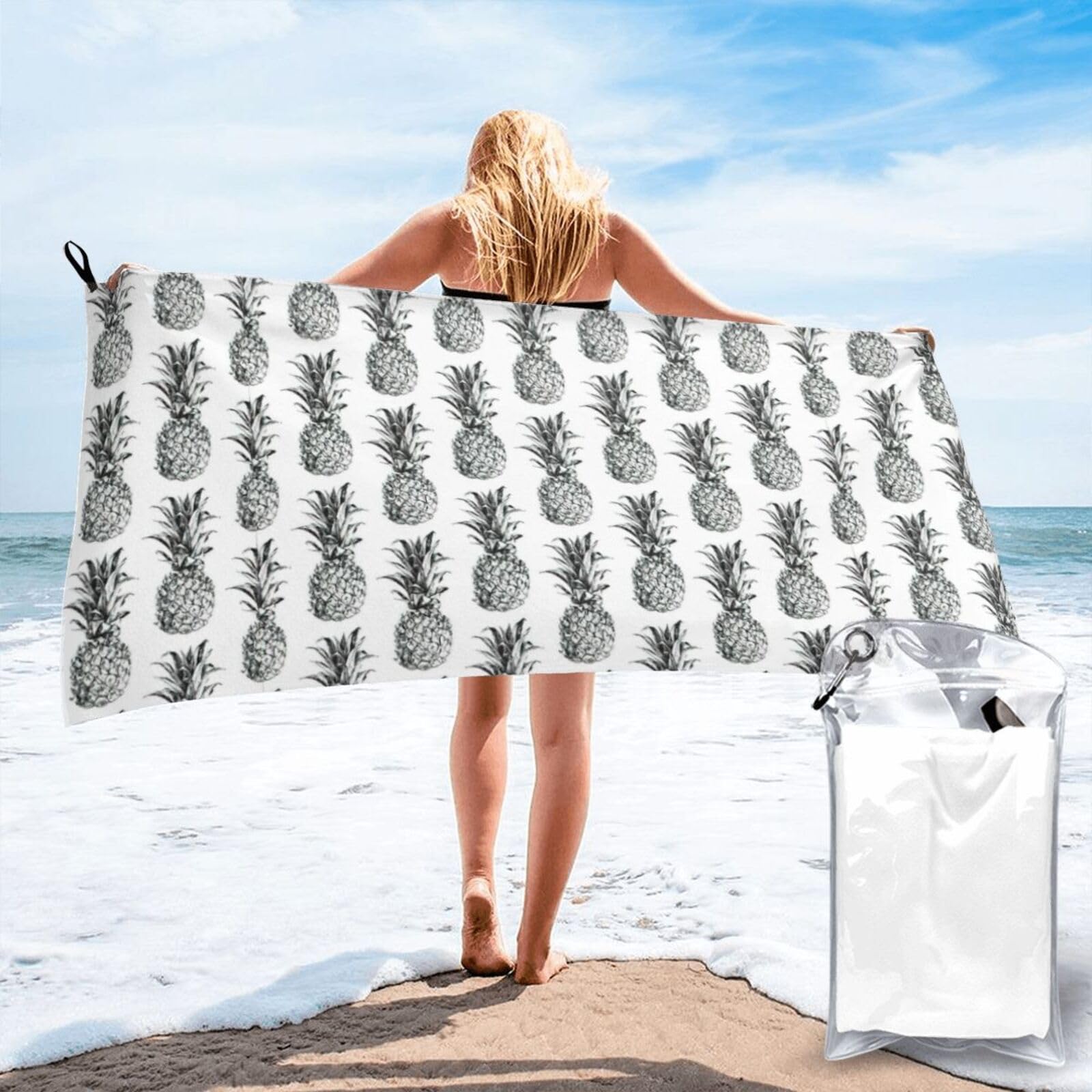 VCzsdff Tropical Theme Pineapple Fruit Pattern Print Quick Dry Towel Compact Beach Shower Wrap For Camping Fitness