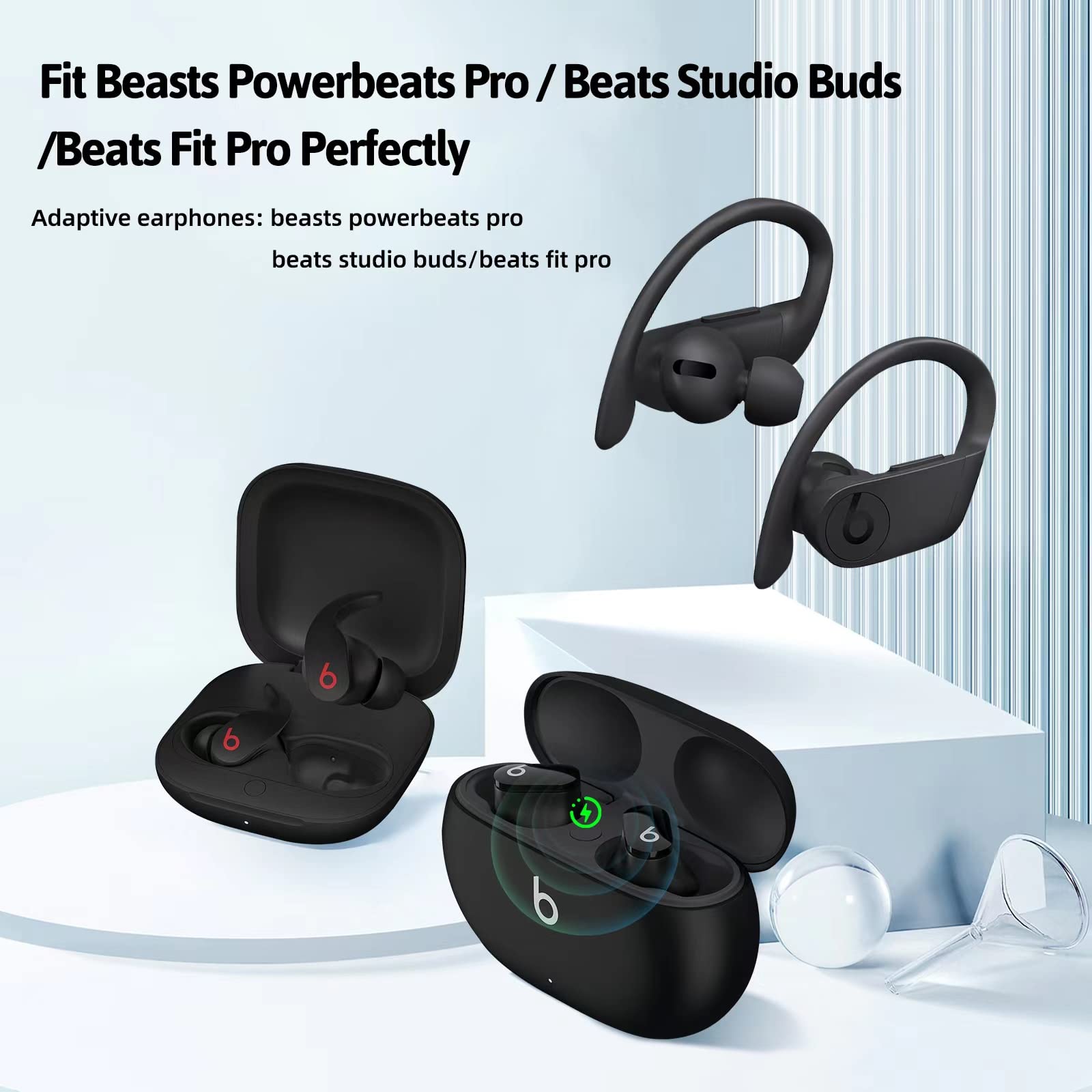 Almohadillas de Espuma viscoelástica para Beats Studio Buds Plus/Studio Buds/Powerbeats Pro/Fit Pro, Antideslizantes, 3 Pares (S/M/L) con Malla Antipolvo y Caja de Almacenamiento