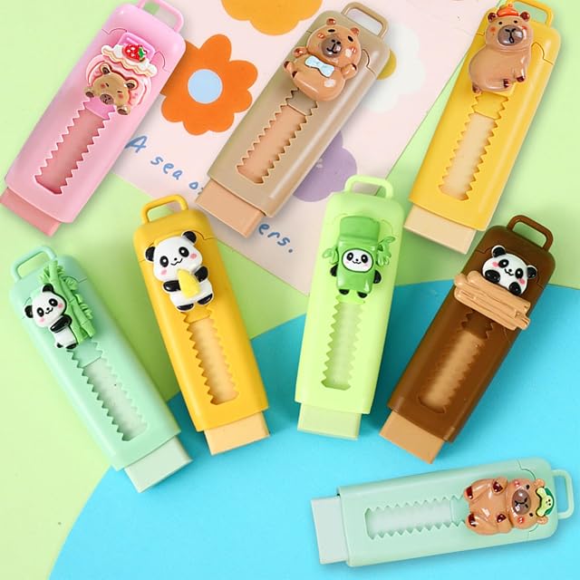 Foto 4 de 7 de Puasok 16Pcs Gomas de Borrar Retráctiles, Gomas Kawaii Cabybara y Panda