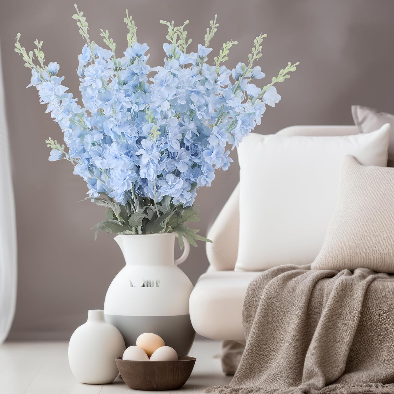 50 Pcs Delphinium Artificial Flower 35.4'' Long Larkspur Stem Silk Fake Faux Flowers Bulk for Tall Vase Floral Arrangements Home Centerpiece Table Wedding Decor (Blue)