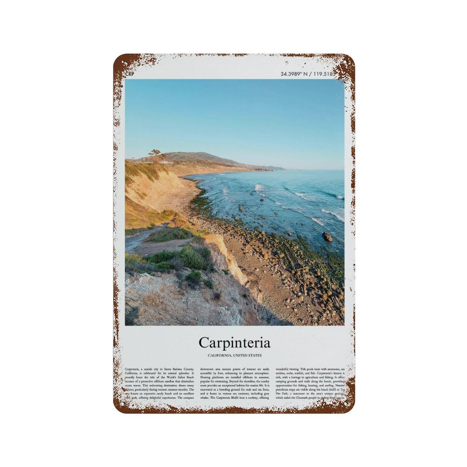 xiaoxiaoshen Carpinteria California, United States, USA City Scenery Wall Decor Art Metal Tin Poster Modern Home Decor Art Home Bar Shop Decorations Vintage Sign 30x20cm