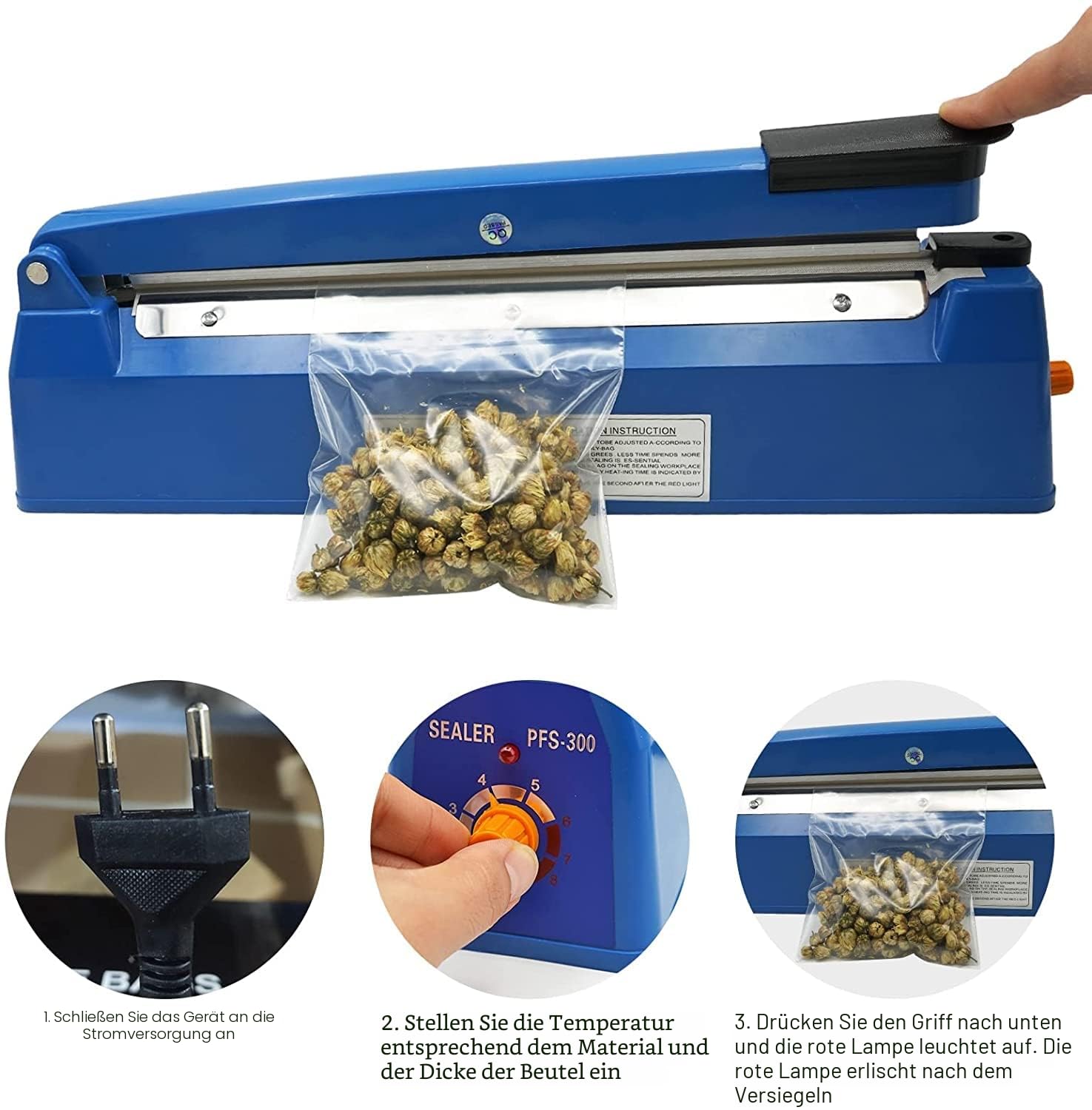 Heißsiegelgerät 300 mm Balkenschweißgerät 3 mm Dichtungsbreite Temperaturkontrolle für Mylar PP PE Beutel
